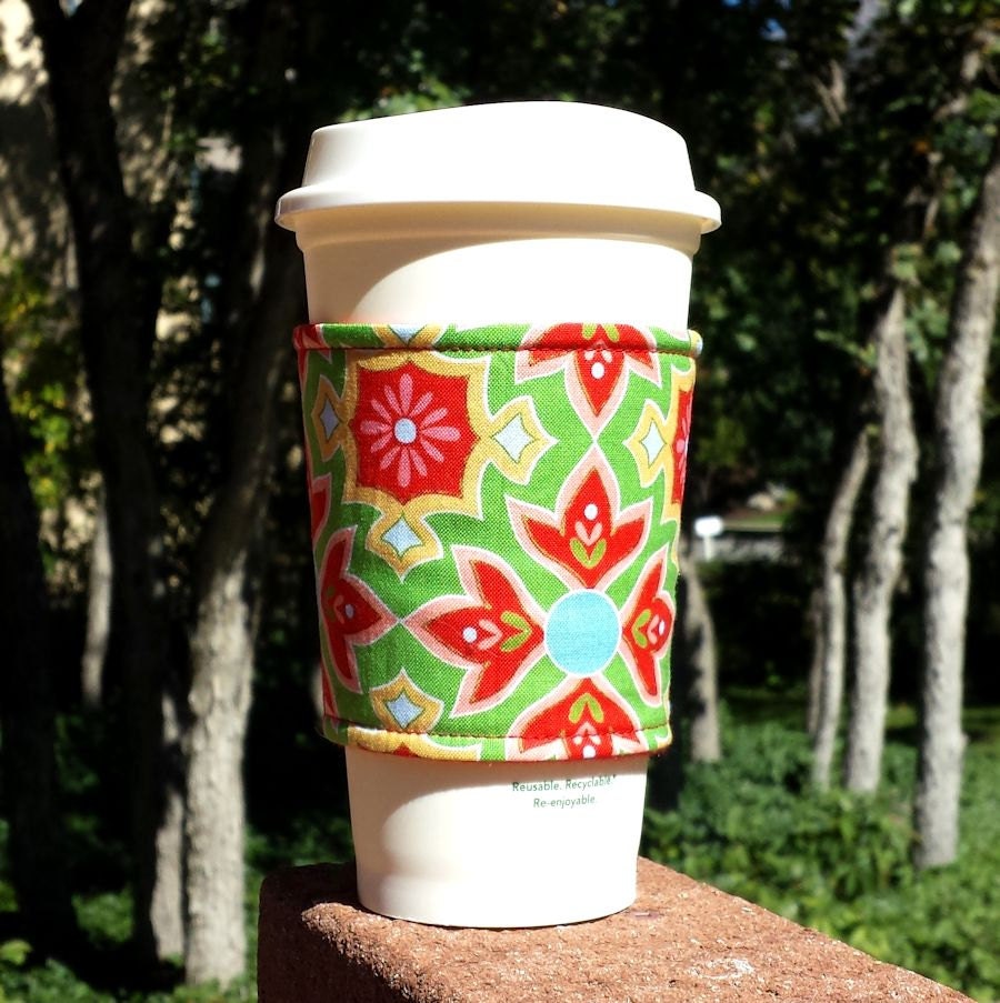 Fabric coffee cozy / cup holder / coffee sleeve Red Etsy