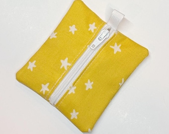 Tiny zipper pouch / earbud case / earbud pouch / coin pouch | Ruby Star Society Alexia Abegg — White stars on yellow -- Flat Shipping
