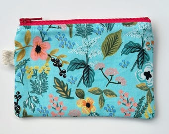 Rifle Paper Co. Floral Amalfi Herb Garden Aqua, Handmade Cotton Coin Purse
