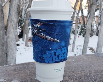 Hot or Iced Fabric coffee cozy / coffee cup holder / coffee sleeve -- Star Wars -- Flat Shipping