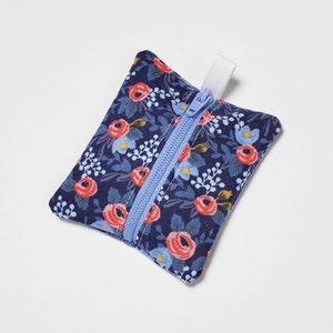Tiny zipper pouch / earbud case / earbud pouch / coin pouch | Rifle Paper Co Les Fleurs Rose Navy -- Flat Shipping