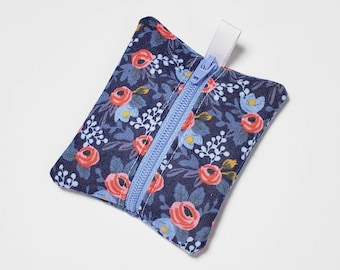 Tiny zipper pouch / earbud case / earbud pouch / coin pouch | Rifle Paper Co Les Fleurs Rose Navy -- Flat Shipping
