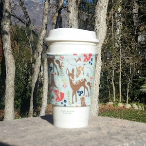 Hot or Iced Fabric coffee cozy / cup sleeve / coffee sleeve / drink sleeve - Woodland Animals -- Flat Shipping