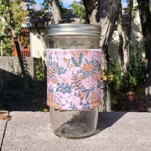 Mason jar cozy / mason jar sleeve - 24oz quart pint half-pint wide-mouth regular-mouth - Rifle Paper Co Tapestry in Violet -- Flat Shipping