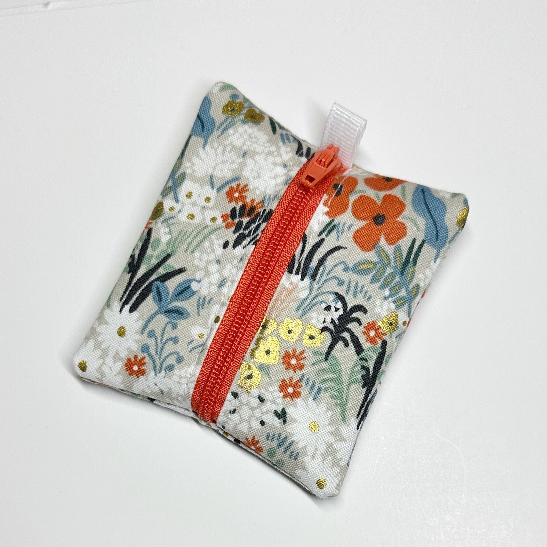 Tiny zipper pouch / earbud case / earbud pouch / coin pouch | Rifle Paper Co Metallic Meadow in Flax -- Flat Shipping