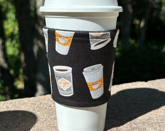 Hot or Iced Fabric coffee cozy / cup cuff / coffee sleeve  / Coffee cups -- Flat Shipping
