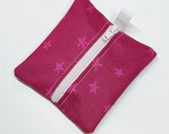Tiny zipper pouch / earbud case / earbud pouch / coin pouch | Ruby Star Society Alexia Abegg — pink stars on dark pink -- Flat Shipping