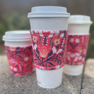 Rifle Paper Co Fabric Coffee Cozy – Cotton Cup Sleeve on Coral
