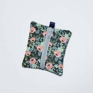 Tiny zipper pouch / earbud case / earbud pouch / coin pouch | Rifle Paper Co Floral -- Flat Shipping