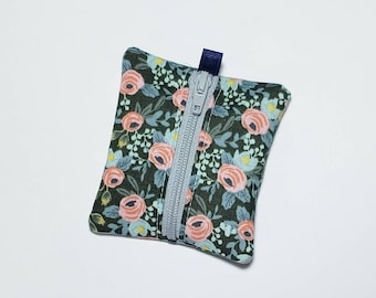 Tiny zipper pouch / earbud case / earbud pouch / coin pouch | Rifle Paper Co Floral -- Flat Shipping
