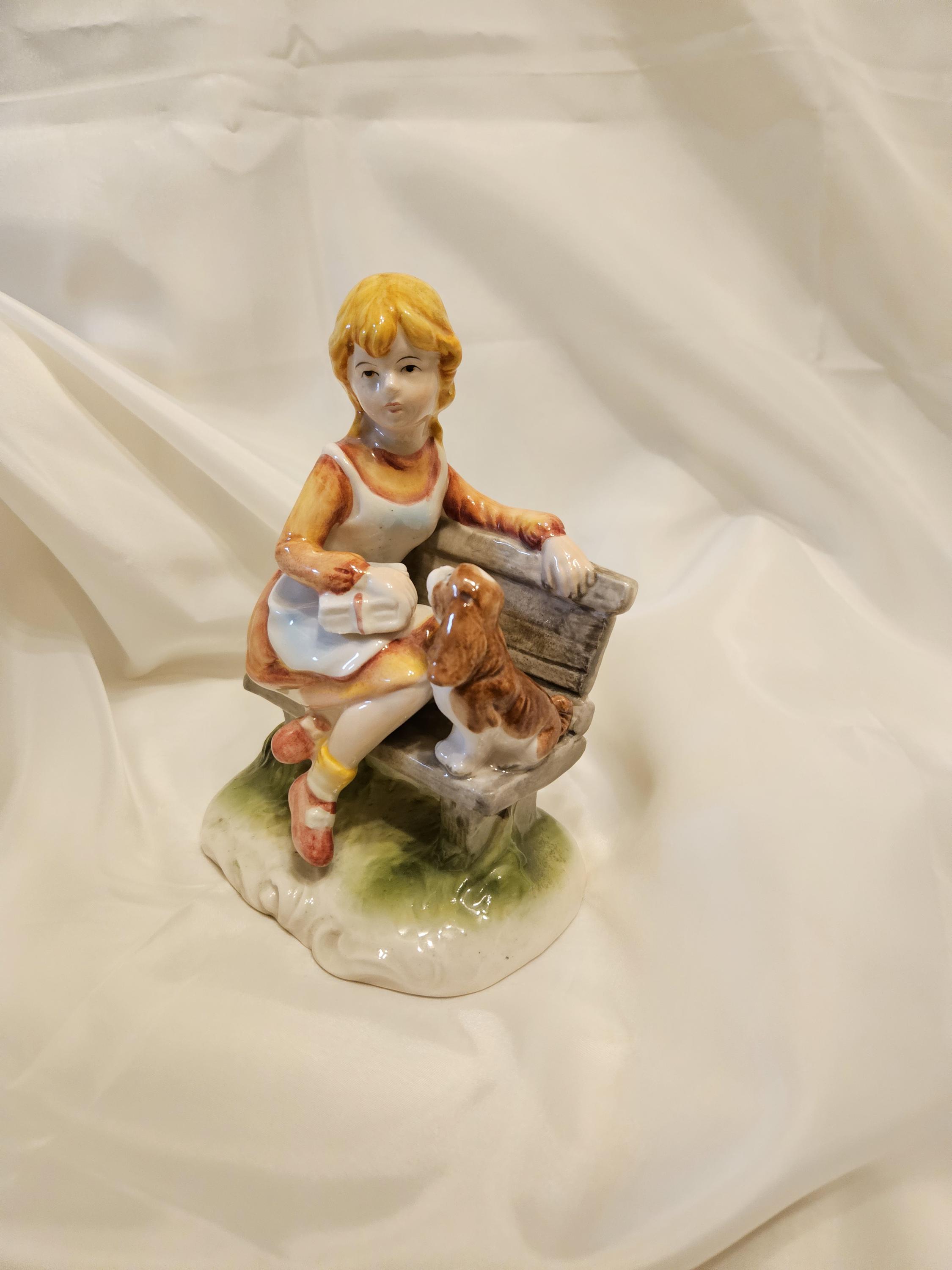 Vintage HTF Porcelain Girl Figurine Sitting on a Bench - Etsy