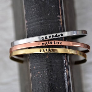 Hand Stamped Bracelet - Custom Word Bracelet - Personalized Bracelet - Personalized Stacking Bracelet - Inspirational Word Bracelet - Cuff