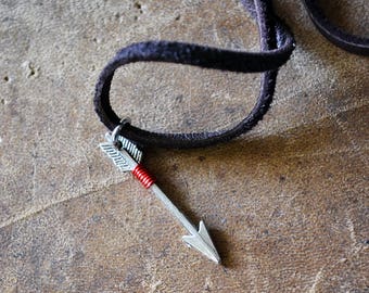 Lucky Arrow Necklace - SIlver Arrow Necklace - Wire Wraped Arrow Necklace - Mens Arrow Necklace - Choose Your Color