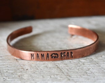 Mama Bear Cuff Bracelet - Hand Stamped Bracelet - Stacking Bracelet - Cuff Bracelet