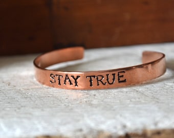 Stay True - Anchor - Mantra Bracelet - Hand Stamped Bracelet - Stacking Bracelet - Inspirational Bracelet