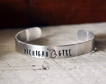 Michigan Girl Cuff Bracelet - Hand Stamped Bracelet - Stacking Bracelet - Michigan Jewelry