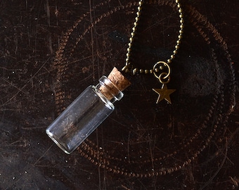 Make A Wish Bottle - Message In A Bottle Necklace - Glass Vial - Empty Bottle - Star - Customize This Necklace