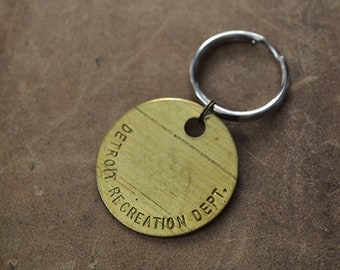 Authentic Vintage Detroit Recreation Department Tag Keychain - Upcycle - Michigan Keychain - 20% Of Sales Donated to Animal Rescue Groups