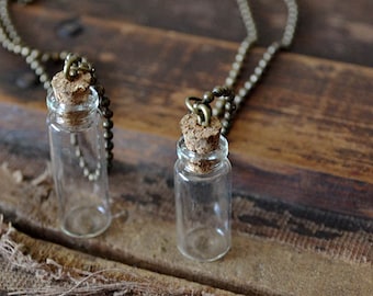 Message In A Bottle Necklace - Mens Necklace - Mini Bottle Mini Vial - Customize This Necklace