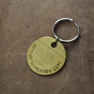 Authentic Vintage Detroit Recreation Department Tag Keychain Upcycle Michigan Keychain 20% Of Sales Donated to Animal Rescue Groups image 1