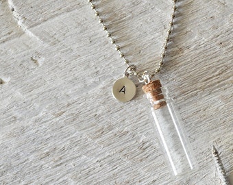 Hand Stamped Initial Message In A Bottle Necklace - Mens Necklace - Brass Bottle Necklace - Mini Bottle - Customize This Necklace