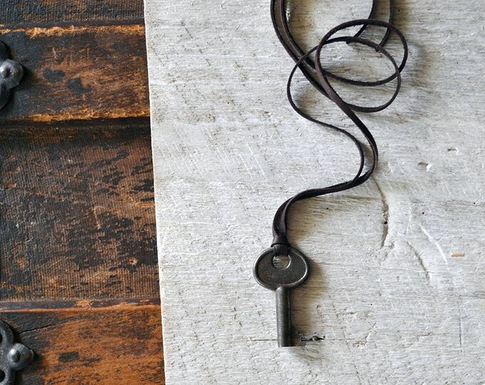 Vintage Key Necklace Mens Skeleton Key Necklace Leather Etsy