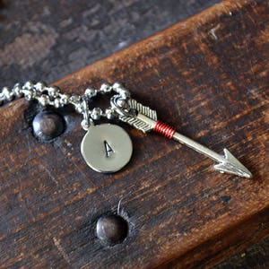 Silver Initial Arrow Necklace - Wire Wraped Arrow -  Mens Arrow Necklace - Custom Arrow Jewelry - Hand Stamped Initial Necklace