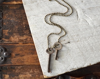 Key Collector Necklace - Rustic Skeleton Key Necklace - Recycled Antique Keys - Repurposed Skeleton Keys - Key To My Heart - Key To Strength