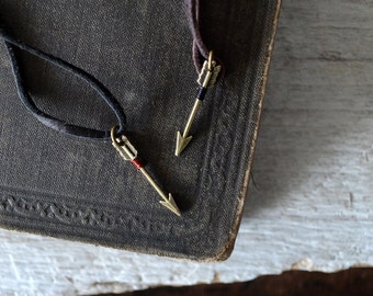 Lucky Arrow Necklace - Leather Arrow Necklace - Follow Your Arrow - Wire Wrapped Arrow - Mens Arrow Necklace - Brass Arrow Necklace