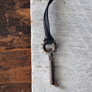 Mens Skeleton Key Necklace Steampunk Key Vintage Skeleton Key Leather Key Necklace Gear Necklace Mens Key To My Heart Necklace image 5