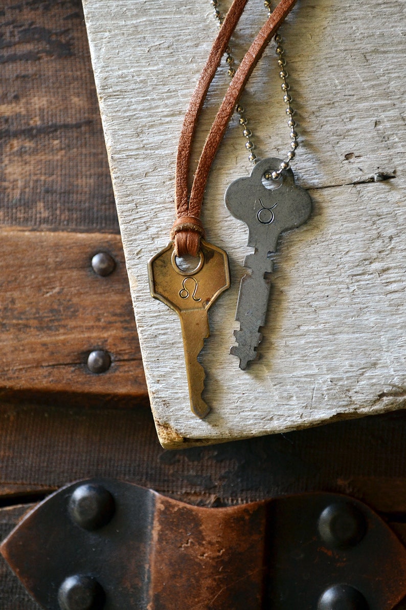 Zodiac Key Necklace Hand Stamped Key Zodiac Jewelry Mens Etsy