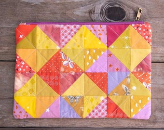 big scrappy patchwork zipper pouch