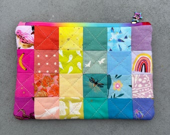 rainbow patchwork zipper pouch