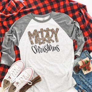 Leopard Merry Christmas Raglan: Unisex Holiday Tee