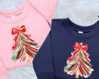 Personalized Toddler & Youth Christmas Tree Sweatshirt | Holiday Crewneck for Girls
