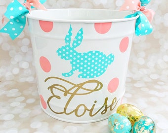 Personalized Easter bucket for girls - Elegant bunny Easter basket