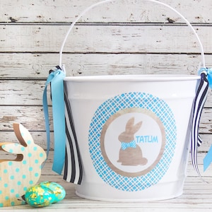 Personalized Metal Easter Bucket For Boys, Easter Bunny Basket, Personalized Easter Pail