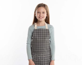 Kids Plaid Apron in Gray or Natural