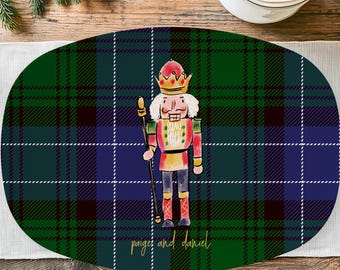 Tartan Nutcracker Christmas Platter – Personalized Holiday Serving Tray