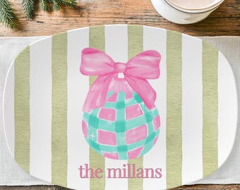 Personalized Christmas Platter with Bow Ornament