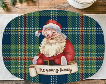 Vintage Santa Christmas Platter: Custom Tartan Serving Dish