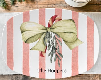 Candy Cane Bow Christmas Platter – Personalized Holiday Serving Tray