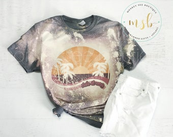 Bleached Retro Summer T-Shirt Take it Easy, Summer Time Tee, Bleached Charcoal Heather Shirt