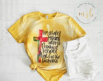 Bleached Mustard Heather Waymaker Shirt, Miracle Worker Shirt, Promise Keeper, Christian Tee, Jesus Shirt, Inspirational Shirt