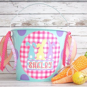 Personalized Metal Easter Bucket For Girls,  Easter Bunny Basket, Personalized Easter Pail