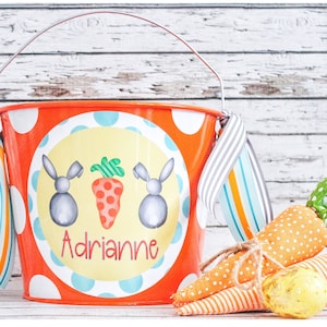 Personalized Metal Easter Bucket For Kids,  Easter Bunny Basket, Personalized Easter Pail
