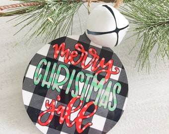 Merry Christmas Y'all Buffalo Plaid Christmas Ornament, Personalized Christmas Ornament