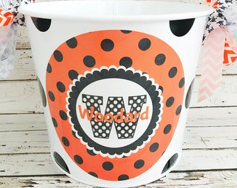 Polka Dot Name Halloween Trick or Treat Bucket