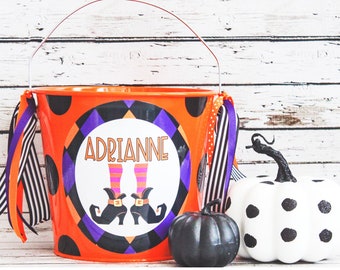 Personalized Witch Boot Halloween Bucket for Trick or Treating