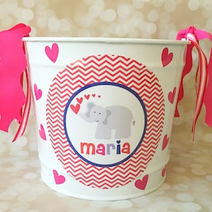 Kid's Valentine Day Bucket Elephant Bucket Elephant Valentine Pail Personalized Kids Pail Valentine Gift for Kids Kids Pail Gift image 1